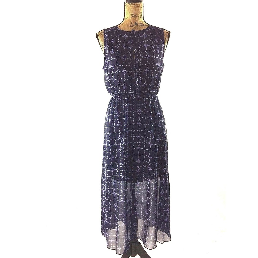 Erin Fetherston Maxi Dress 6 Navy Blue Floral Key Hole Tie‎ Lined NWT $295